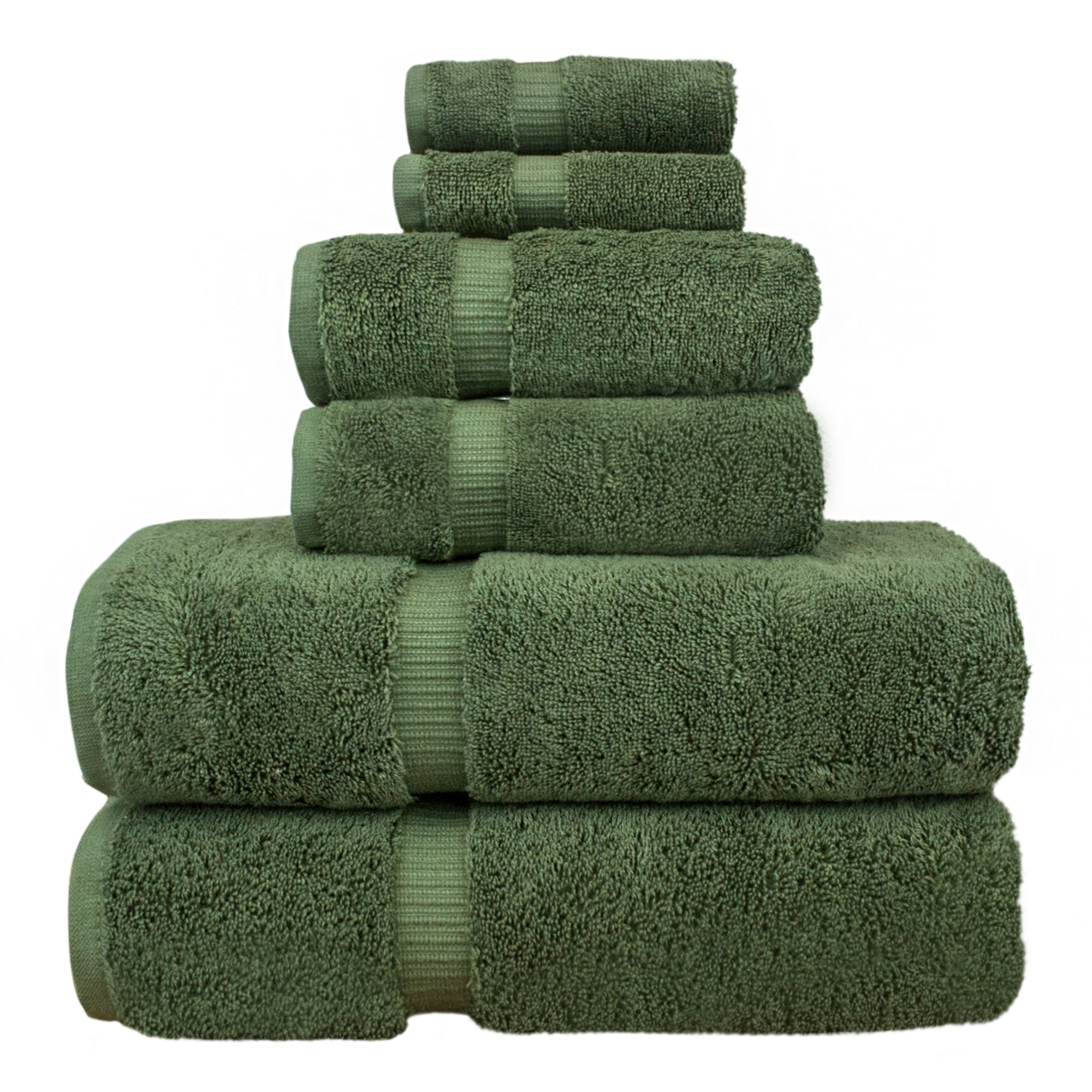Luxury Hotel & Spa Quality, Quick Dry 100% Turkish Cotton, 700 GSM, Eco Friendly Towel, Bathroom and Kitchen Dobby Border Towels, 2-Bath Towel, 2-Hand Towel, 2-Washcloth (Bundle Set of 6, Moss)