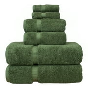 Luxury Hotel & Spa Quality, Quick Dry 100% Turkish Cotton, 700 GSM, Eco Friendly Towel, Bathroom and Kitchen Dobby Border Towels, 2-Bath Towel, 2-Hand Towel, 2-Washcloth Bundle Set of 6, Moss