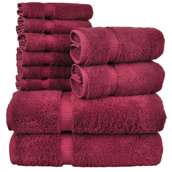 Luxury Hotel & Spa Quality, Quick Dry 100% Turkish Cotton, 700 GSM, Eco Friendly Towel, Bathroom and Kitchen Dobby Border Towels, 2-Bath Towel, 2-Hand Towel, 6-Washcloth (Bundle Set of 10, Cranberry)