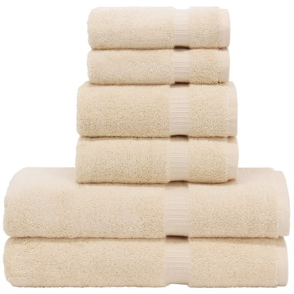 Luxury Hotel & Spa Quality, Quick Dry 100% Turkish Cotton, 700 GSM, Eco Friendly Towel, Bathroom and Kitchen Dobby Border Towels, 2-Bath Towel, 2-Hand Towel, 2-Washcloth (Bundle Set of 6, Beige)