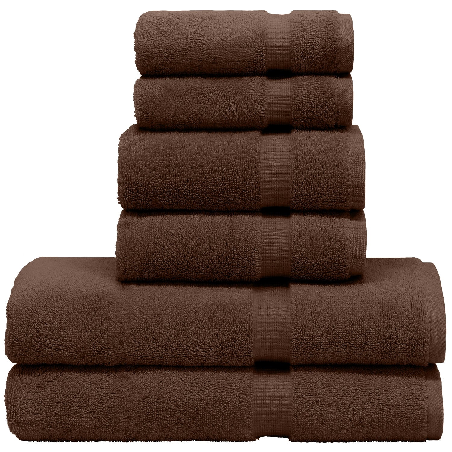 Luxury Hotel & Spa Quality, Quick Dry 100% Turkish Cotton, 700 GSM, Eco Friendly Towel, Bathroom and Kitchen Dobby Border Towels, 2-Bath Towel, 2-Hand Towel, 2-Washcloth (Bundle Set of 6, Cocoa)
