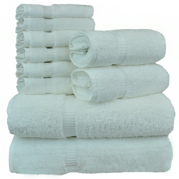 Luxury Hotel & Spa Quality, Quick Dry 100% Turkish Cotton, 700 GSM, Eco Friendly Towel, Bathroom and Kitchen Dobby Border Towels, 2-Bath Towel, 2-Hand Towel, 6-Washcloth (Bundle Set of 10, White)