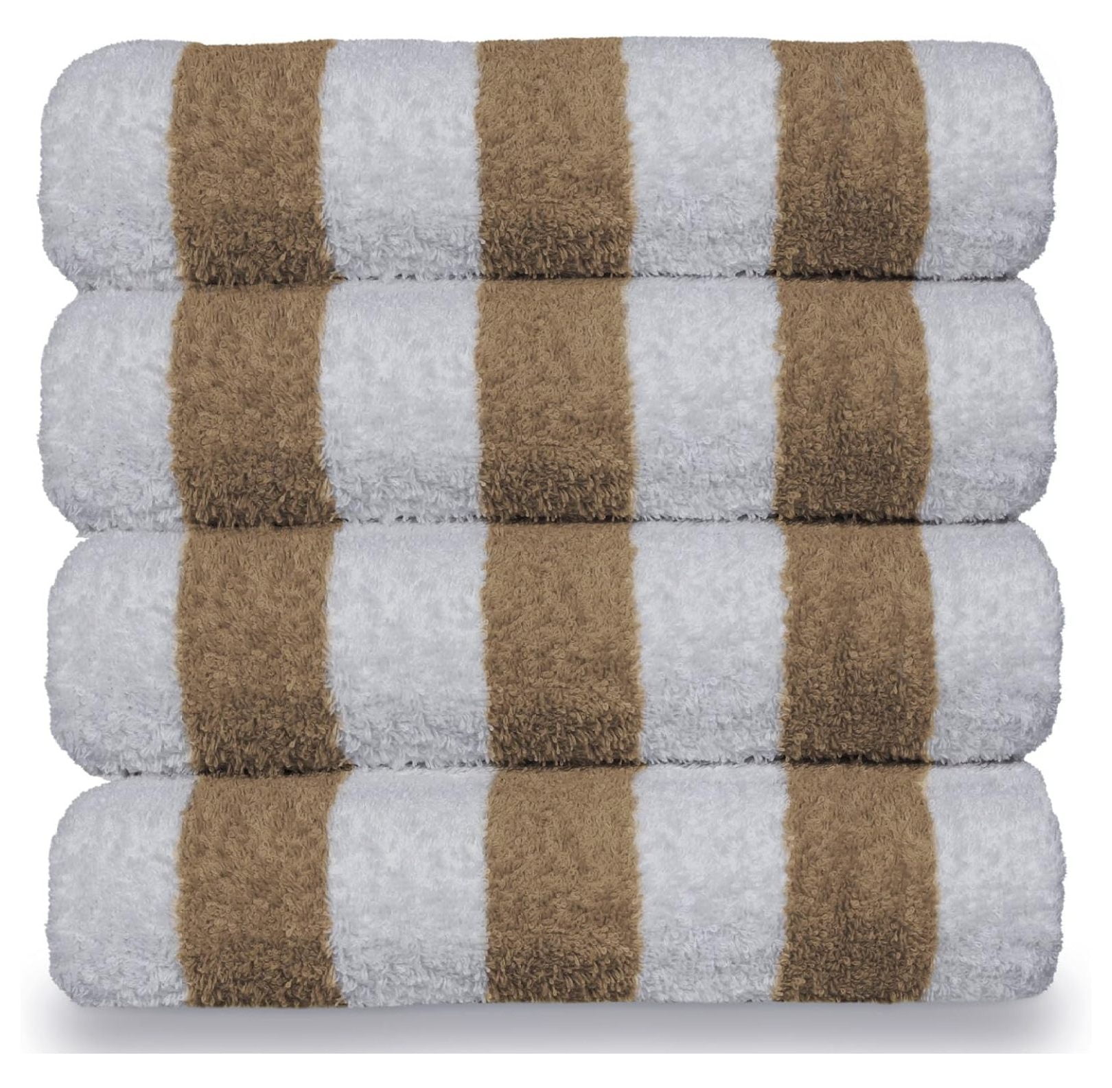 Tan and White Striped Turkish Cotton Beach Towels Set