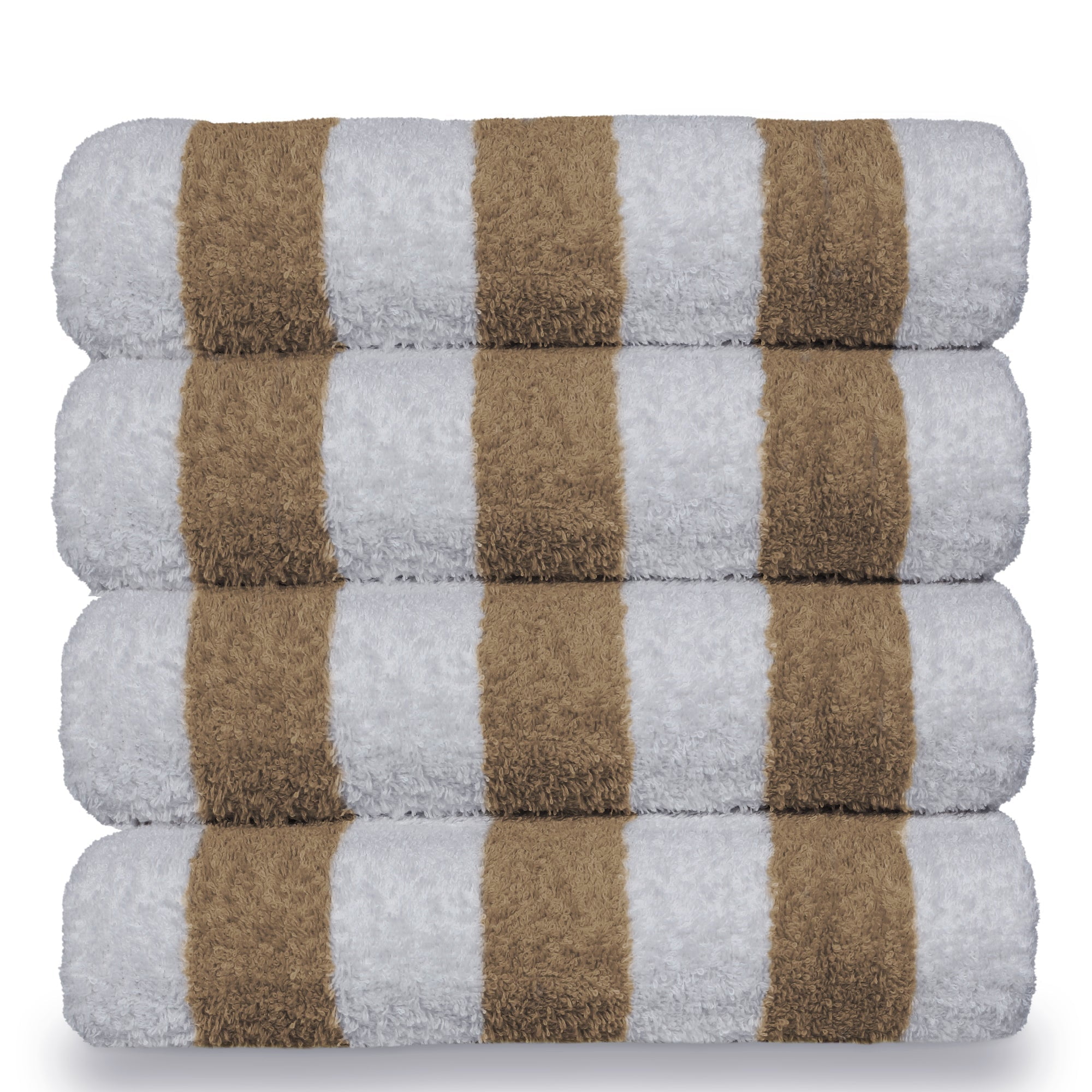 Tan and White Striped Turkish Cotton Beach Towels Set
