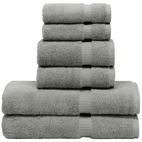 Luxury Hotel & Spa Towel 100% Genuine Turkish Cotton 6 Piece Towel Set -gray- Dobby Border