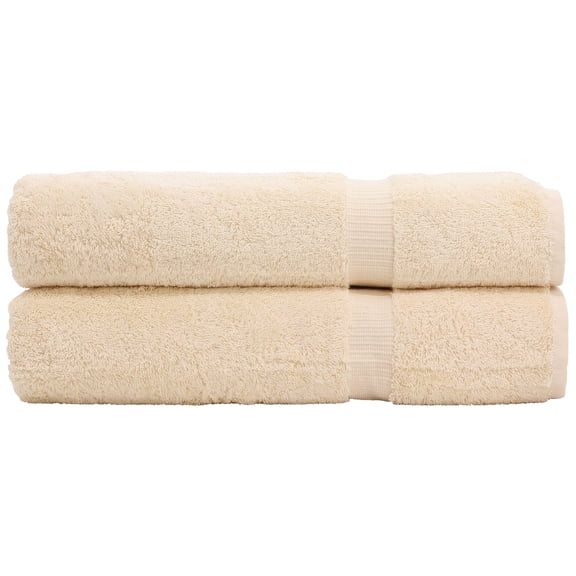 Luxury Hotel & Spa Towel 100% Genuine Turkish Cotton Bath Sheets - Beige - Dobby Border - Set of 2