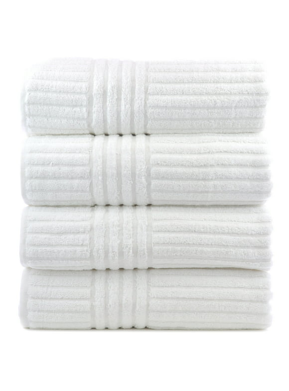 Luxury Hotel & Spa Towel 100% Genuine Turkish Cotton Bath Towels - White - Striped - Set of 4