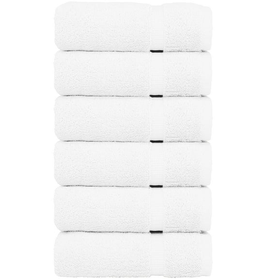 Luxury Hotel & Spa Towel 100% Genuine Turkish Cotton Hand Towels - White - Dobby Border - Set of 6