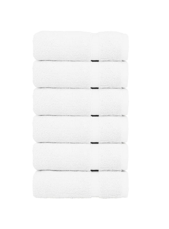 Luxury Hotel & Spa Towel 100% Genuine Turkish Cotton Hand Towels - White - Dobby Border - Set of 6