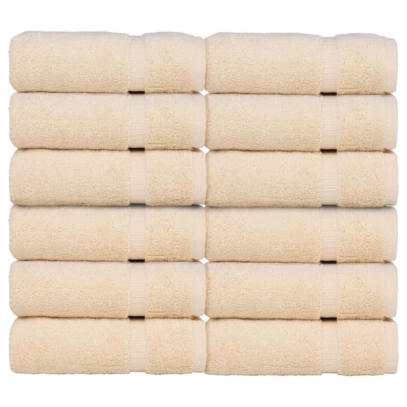 Luxury Hotel & Spa Towel 100% Genuine Turkish Cotton Wash Cloths - Beige - Dobby Border - Set of 12