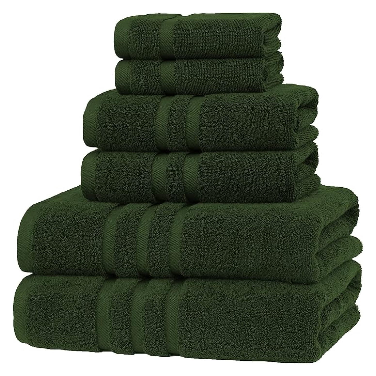 Luxury Hotel & Spa, Turkish Cotton Dark Green Towels Bathroom Sets | 6 Pieces Dark Green Bath Towels Soft and Absorbent Green Towel Set for Your Bathroom