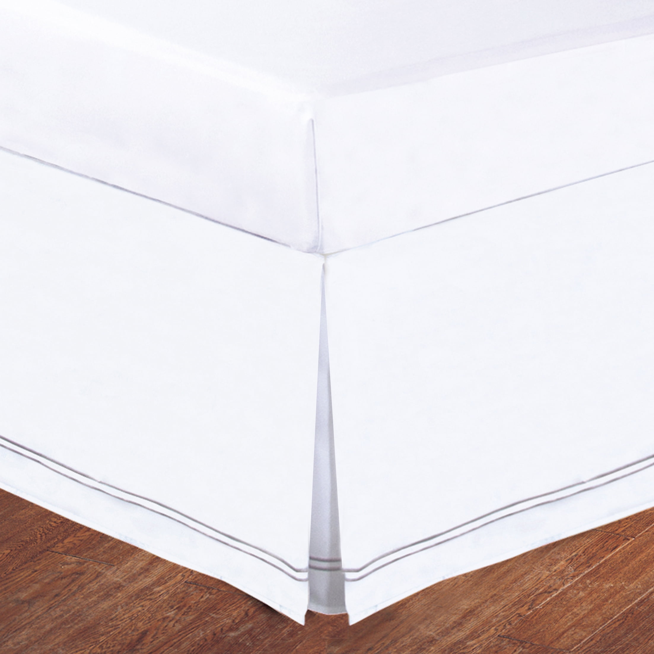Luxury White and Silver Microfiber Bed Skirt with Baratta Stitch