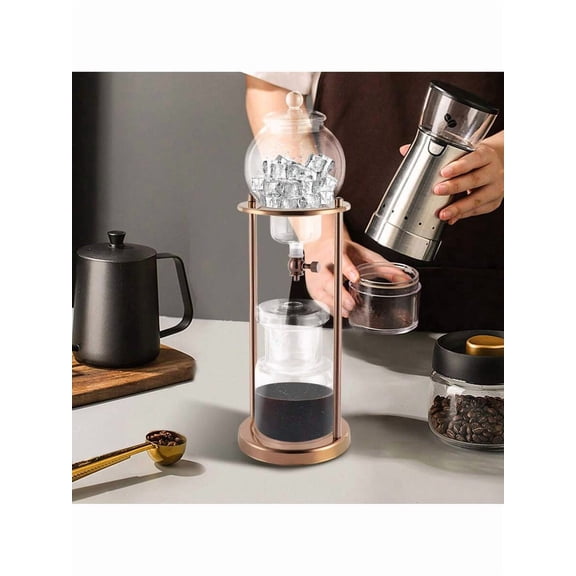 Luxury Ice Cold Brew Dripper Coffee Maker In Stainless Steel And Borosilicate Glass, 600ml Gold Coffee Maker,Quick Brew Drip Coffee Maker For Caf Home And Office