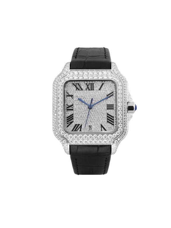 Luxury Iced Out Moissanite Watch, Stainless Steel Bezel VVS Diamond Mechanical Wristwatch