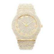 Luxury Iced Out Round watch or Bling-ed Out Baguette-Cut Rectangular Watch with Crystal Diamond watch Pave Design ST10626 Gold