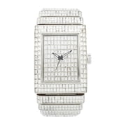 Luxury Iced Out Round watch or Bling-ed Out Baguette-Cut Rectangular Watch with Crystal Diamond watch Pave Design ST10627 Silver