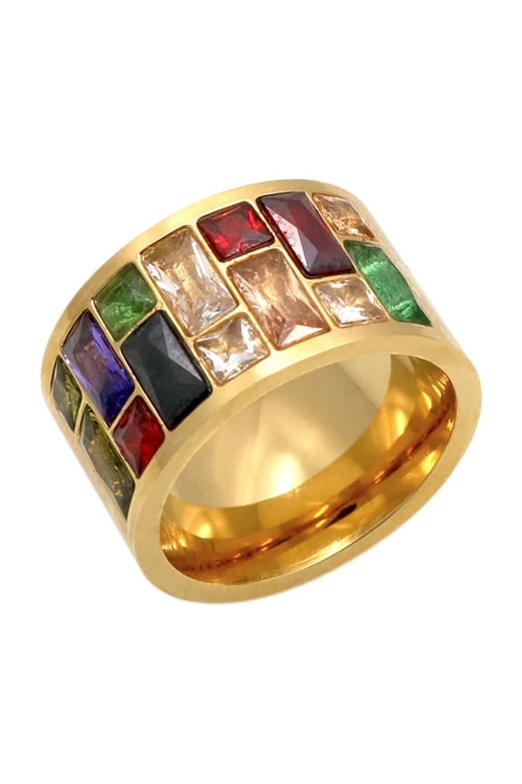 Luxury Iced Out Women's Ring 14K Yellow Gold Cubic Zirconia Bling Rings For Women Fashion Rapper Hip Hop Jewelry
