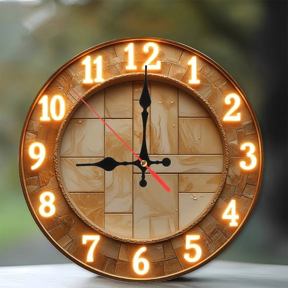 Luxury Illuminated Wall Clock Roman Numerals Decor 10-Inch Silent Wooden Wall Clock, Battery Operated (AA Batteries Not Included), Artistic Home Decor