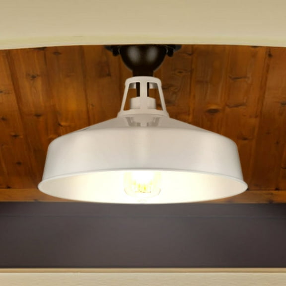 Luxury Industrial Ceiling Light, Medium Size: 9.5''H x 13.25''W, with Farmhouse Style Elements, White Finish, UHP1493 from the Gary Collection by Urban Ambiance