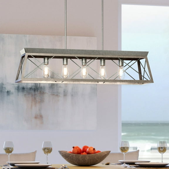 Luxury Industrial Chandelier, 9H x 38W, with Modern Farmhouse Style, Galvanized Steel, UHP3913 by Urban Ambiance