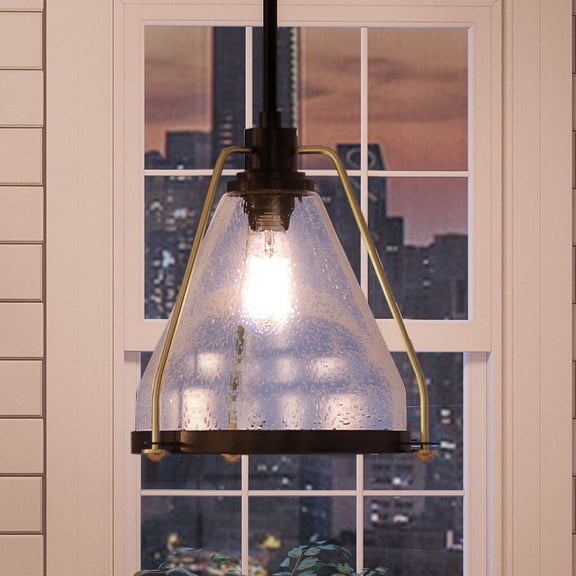 Luxury Industrial Indoor Pendant, 13''H x 13''W, with Rustic Style Elements, Nautical Design, Olde Bronze Finish and Glass, UHP2991