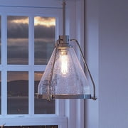 Luxury Industrial Indoor Pendant, 13H x 13W, with Rustic Style Elements, Nautical Design, Polished Nickel Finish and Glass, UHP2992