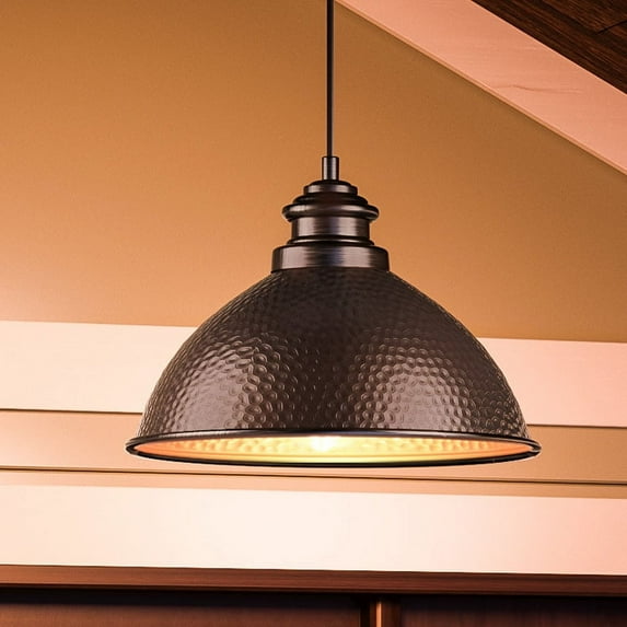 Luxury Industrial Outdoor Pendant, 8''H x 12''W, with Vintage Style Elements, Farmhouse Design, Olde Bronze Finish, UHP1170