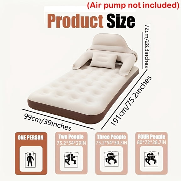 Luxury Inflatable Bed Mattress with Built-In Headboard & Pillow, Portable Foldable Sleeping Pad for Camping, Vacation & Summer Travel, Pump Not Included