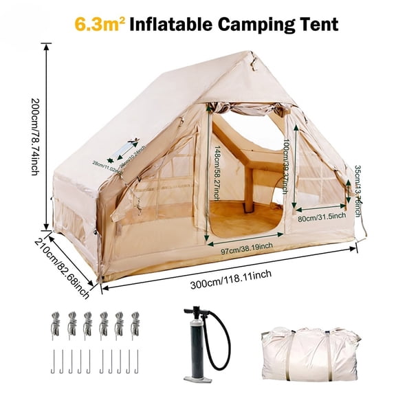 Luxury Inflatable Camping Tent, Optional Skylight & Stove Vent, All-Season Glamping Shelter with Hand Pump, Easy Setup Portable Luxury Camping Cabin, High-Quality Windproof Family Ou