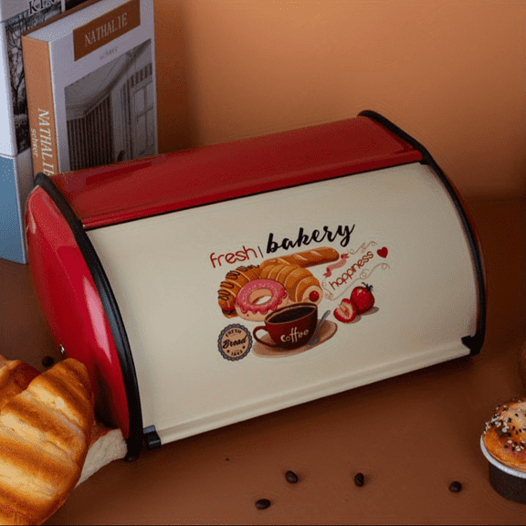 Luxury Iron Bread Box Vintage Bread Container Fresh Bakery Metal Bread Bin with Roll Top Lid for Kitchen Counter Uncharged Bread Holder for Long Lasting Freshness