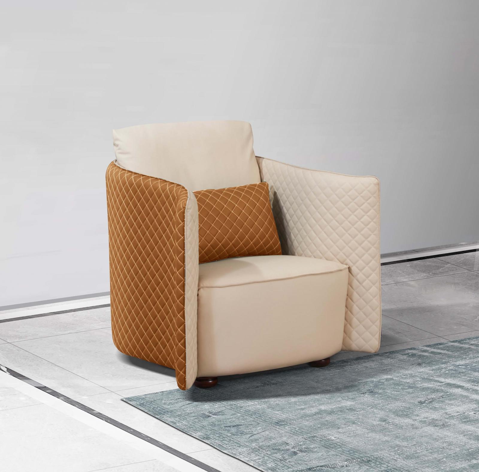 Luxury Italian Leather Beige & Orange Arm Chair MAKASSAR EUROPEAN FURNITURE - image 1 of 3