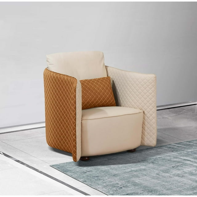 Luxury Italian Leather Beige & Orange Arm Chair MAKASSAR EUROPEAN FURNITURE