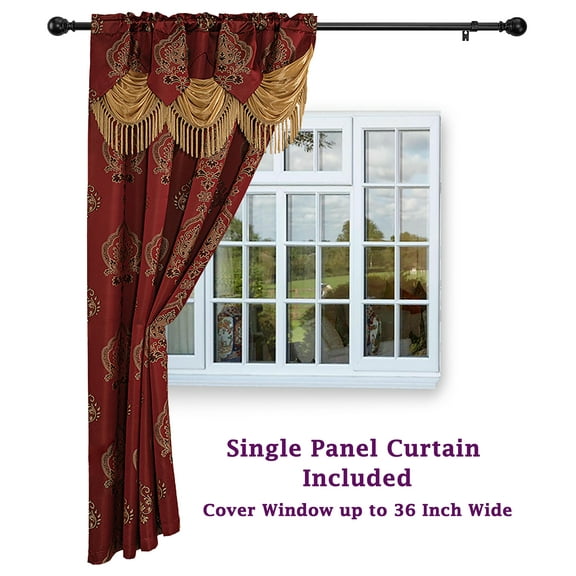Luxury Jacquard Curtain Panel with Attached Waterfall Valance, 54 by 84-Inch ALEXA Burgundy (1-Panel)