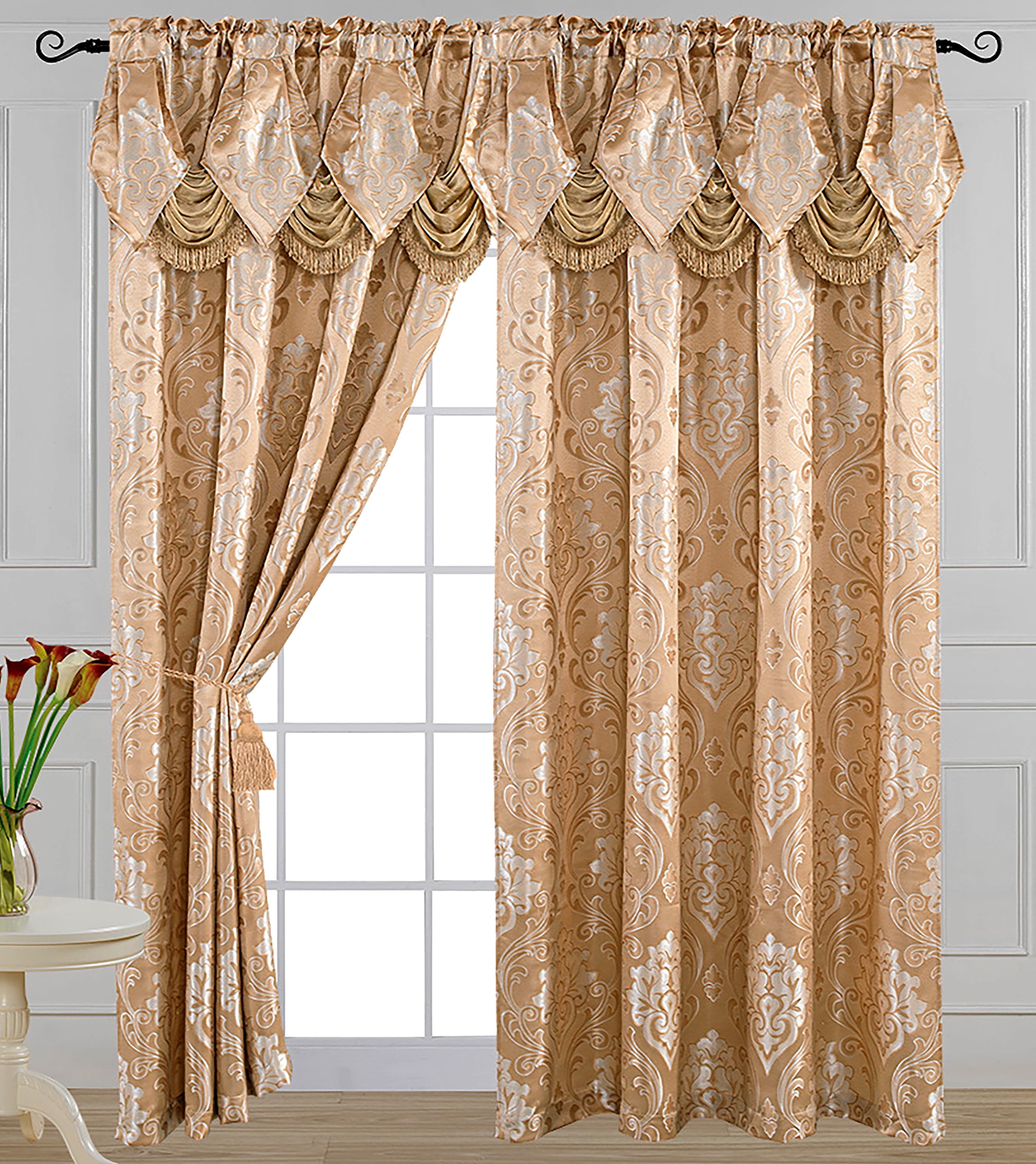 Taupe Polyester Light-Filtering Rod Pocket Curtain Panels with Valance
