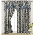 thumbnail image 1 of Luxury Jacquard Curtain Panel with Attached Waterfall Valance, 54 by 84-Inch Ashley Blue (2-Panels), 1 of 4