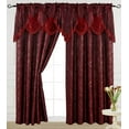 thumbnail image 1 of Luxury Jacquard Curtain Panel with Attached Waterfall Valance, 54 by 84-Inch Ashley Burgundy (2-Panels), 1 of 4