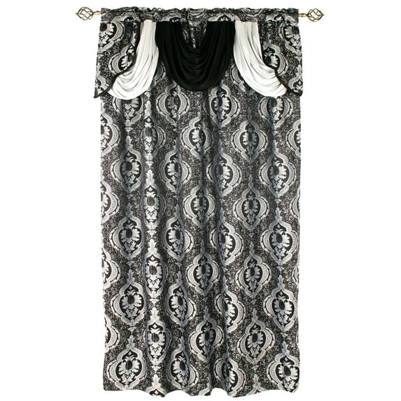 Luxury Jacquard Curtain Panel with Attached Waterfall Valance, 54 by 84-Inch LANA Black (1-Panel)