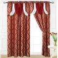 thumbnail image 1 of Luxury Jacquard Curtain Panel with Attached Waterfall Valance, 54 by 84-Inch LANA Burgundy (2-Panels), 1 of 8