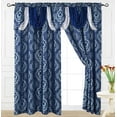 thumbnail image 1 of Luxury Jacquard Curtain Panel with Attached Waterfall Valance, 54 by 84-Inch LANA Navy Blue (2-Panels), 1 of 8