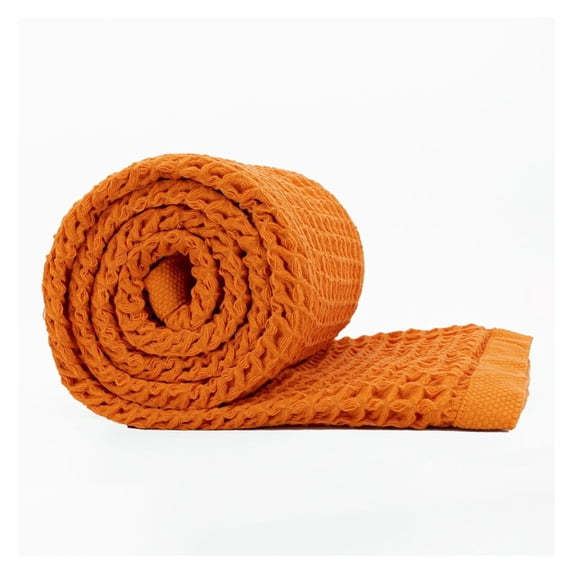 Luxury Japanese Cotton Waffle Bath Towel | Plush, Absorbent, and Quick Dry | Storage Bag Included (Coral Orange, 67" x 34")