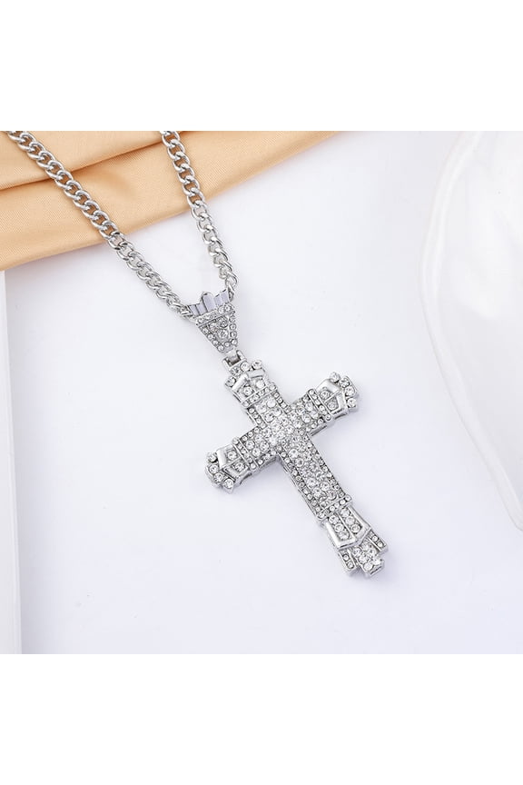 Luxury Jewelry Hip Hop Rock Cross Necklace For Men Rap Cuban Chain Pendant Christian Religion Vintage Friendship Jewelry Gifts Fashion Accessories Creative Gift, As Pic