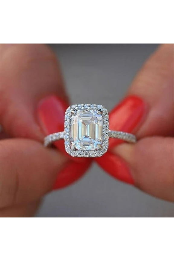 Luxury Jewelry Real 925 Sterling Silver Emerald Cut White Topaz CZ Diamond Gemstones Women Ring