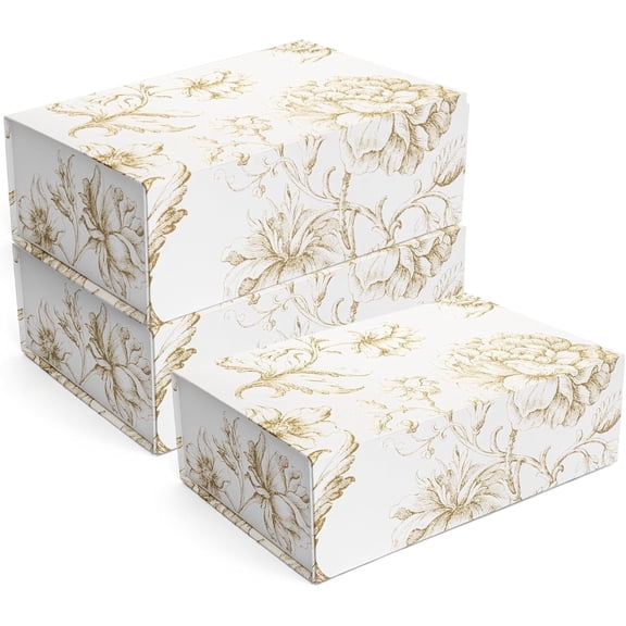 Luxury Keepsake Gift Box 3-Pack | Gold Floral Decorative Boxes with Magnetic Lids for Presents, Wedding Memory Box, and Bridal Gifts. 11.5" x 7.5" x 3.5"