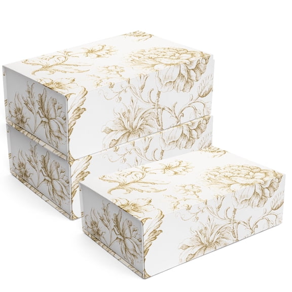 Luxury Keepsake Gift Box 3-pack | Floral Decorative Boxes With Magnetic Lids For Presents Wedding Memory And Bridal Gifts. 11.5" X 7.5" 3.5"