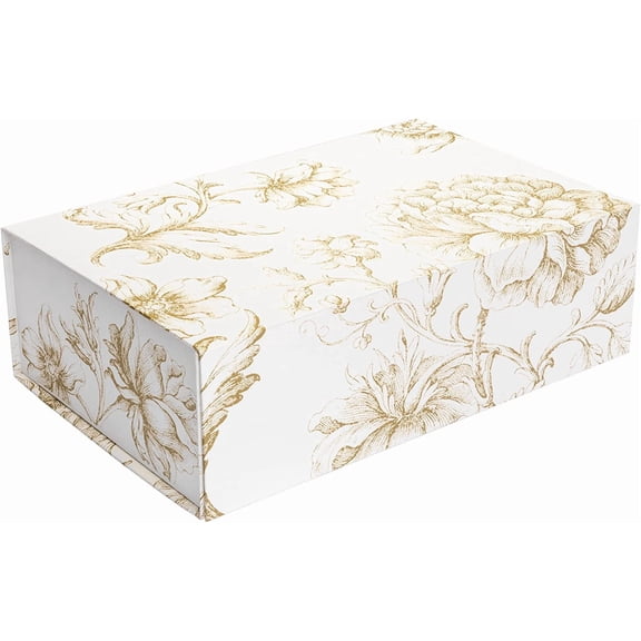 Sorarto Luxury Keepsake Gift Box | Gold Floral Decorative Boxes with Magnetic Lids for Presents, Wedding Memory Box, and Bridal Gifts. 11.5" x 7.5" x 3.5"