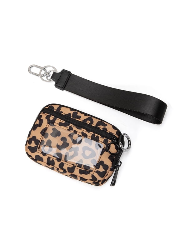 Luxury Keychain Wallet for Women Mini Zip Card Holder with ID Window, Coin Purse, Detachable Wristlet, Outdoor Sport Small Organizer Wallet, Checkered