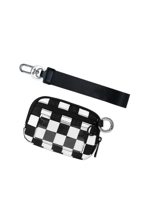 Luxury Keychain Wallet for Women Mini Zip Card Holder with ID Window, Coin Purse, Detachable Wristlet, Outdoor Sport Small Organizer Wallet, Checkered