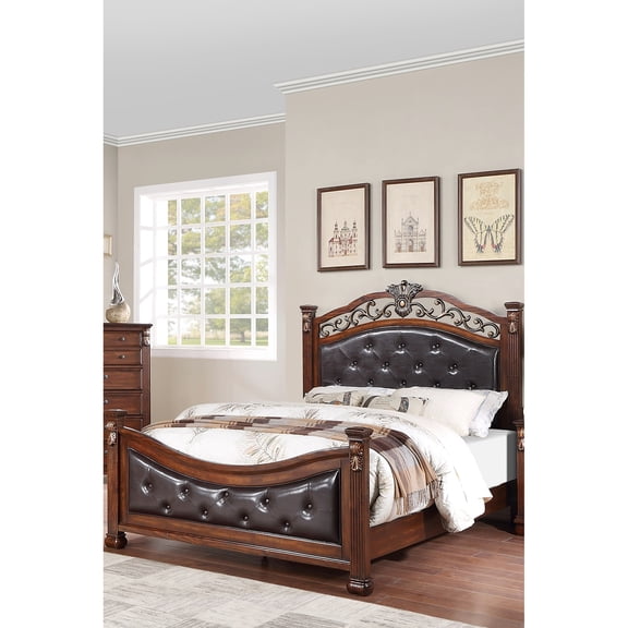 Luxury King Bed With Faux Leather Upholstery And Dark Cherry Headboard Upholstered