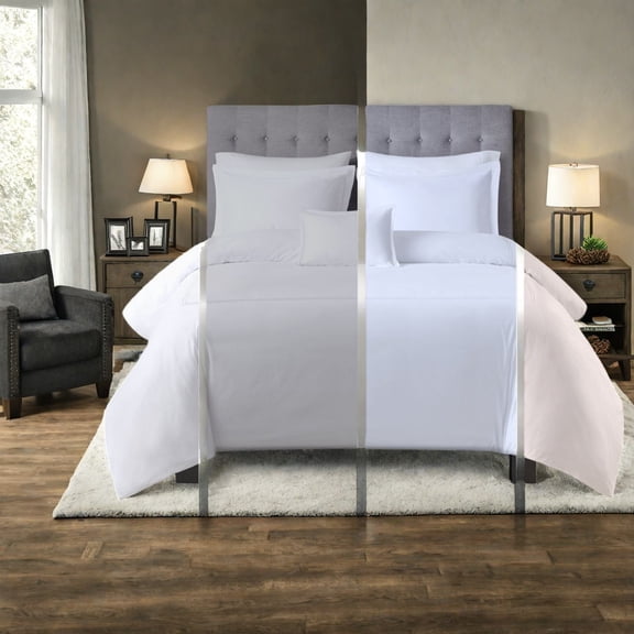 Luxury King/Cal King Cotton Sateen Bedding Set Embroidered Hotel Style Easy Care