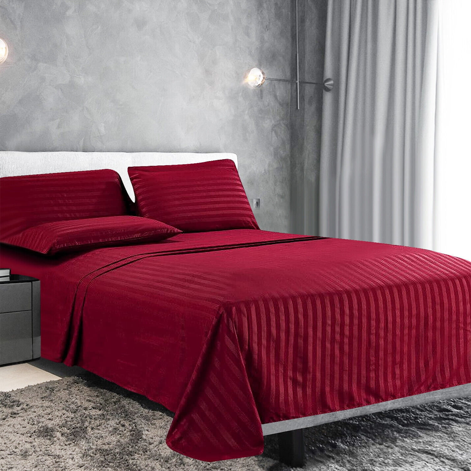 Luxury King Sheets Sets 100 Cotton Cooling Sheets Stripe Bed Sheets, 400 Thread Count, 15" Deep